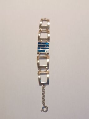 Silver-Link Bracelet with Blue Enamel Accent